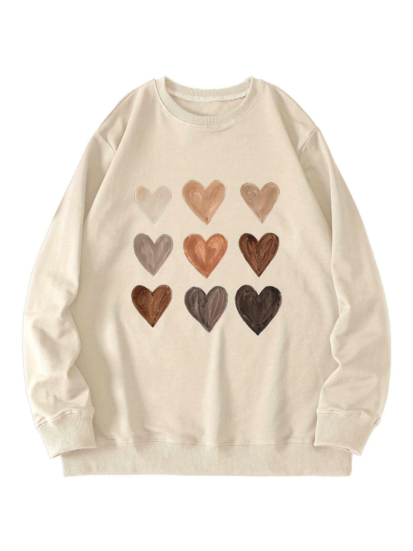 heart print crew neck sweatshirt casual long sleeve drop shoulder sweatshirt womens clothing details 13