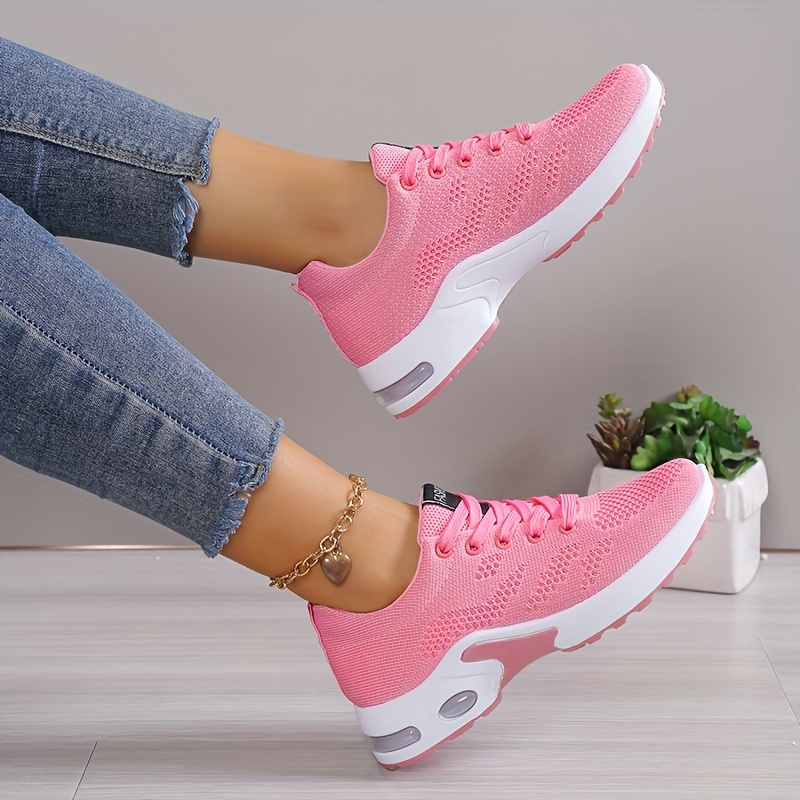 womens air cushion sports shoes comfortable lace up knitted low top running sneakers outdoor athletic shoes details 9