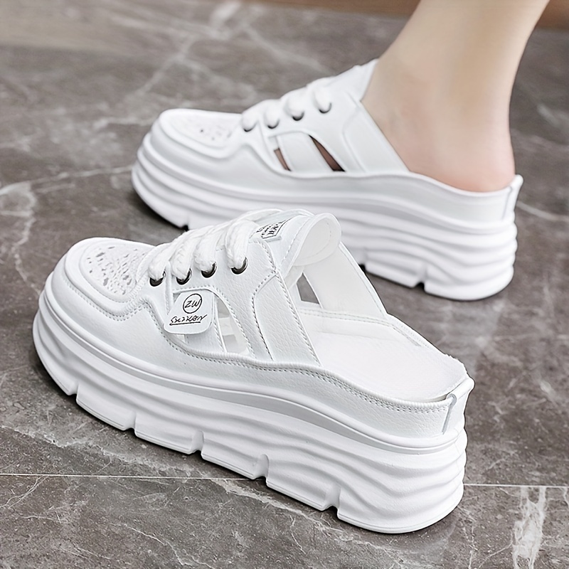 womens breathable platform mule sneakers casual cutout design lace up shoes comfortable summer shoes details 2