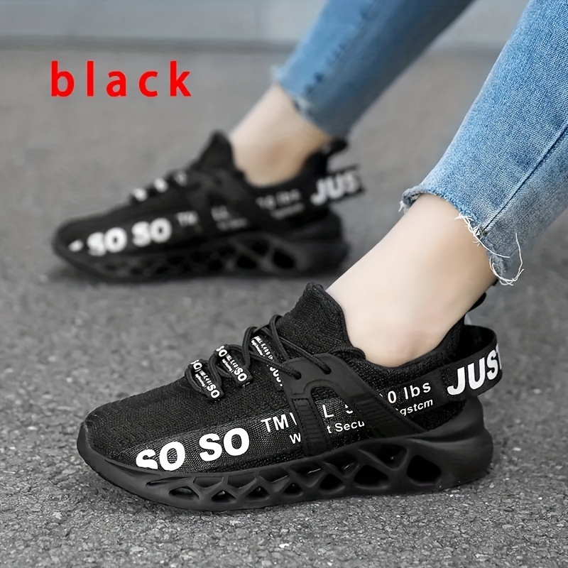 womens solid color trendy sneakers lace up soft sole platform letter print walking shoes blade type running shoes details 2