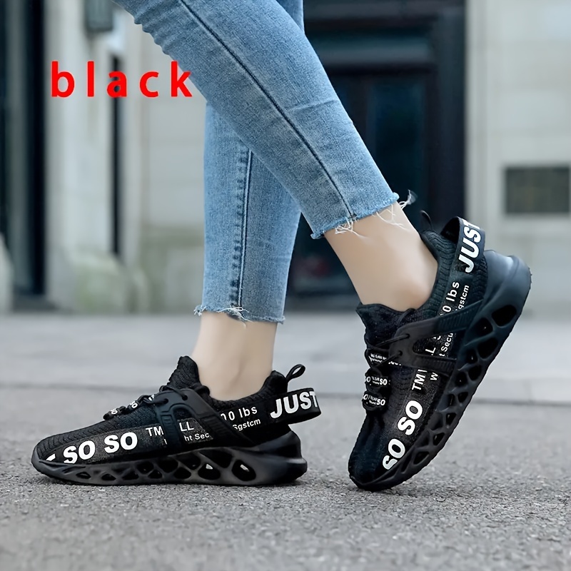 womens solid color trendy sneakers lace up soft sole platform letter print walking shoes blade type running shoes details 3