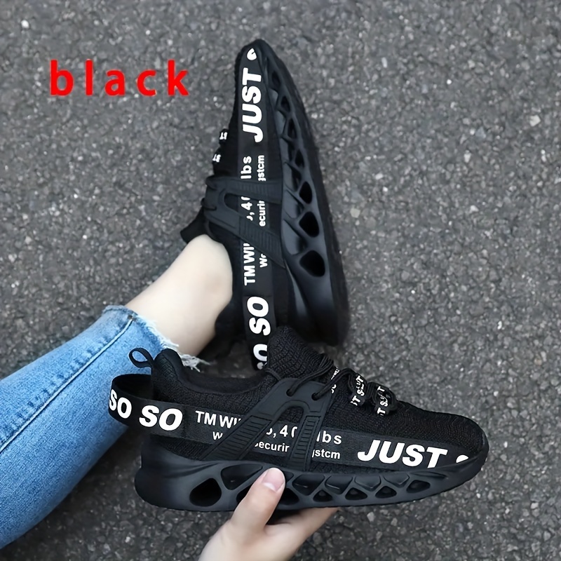 womens solid color trendy sneakers lace up soft sole platform letter print walking shoes blade type running shoes details 4