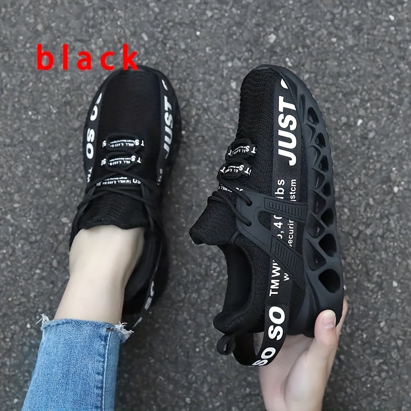 womens solid color trendy sneakers lace up soft sole platform letter print walking shoes blade type running shoes details 5